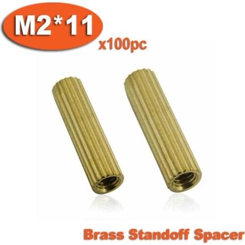 100pcs M2 x 11mm Brass Cylinder Shaped Female Thread Nuts Standoff Spacer Pillars