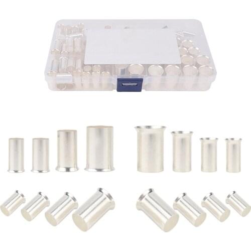 100Pcs AWG 4 2 1 2/0 Wire Copper Crimp Connector Non Insulated Ferrules Pin Cord End Terminal Assortment Kit