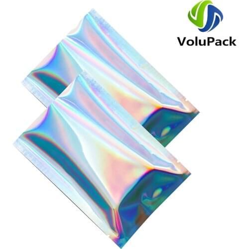 100pcs Vacuum Heat Seal Pouches Smell Proof Powder Packaging Bags Holographic Silver Aluminum Foil Mylar Bags Party Storage Bags