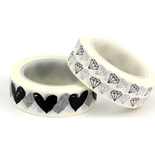 2pc Black White Heart Diamond Washi Tapes Japanese Paper DIY Planner Masking Tape Adhesive Tapes Stickers Decor Stationery Tapes