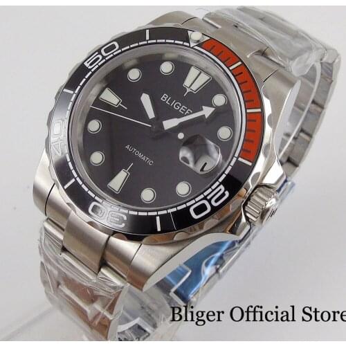 40mm BLIGER Self Winding Men Watch Sapphire Glass Rotation Bezel MIYOTA Movement Steel Band Date Window