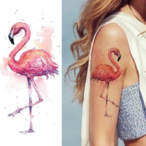 Watercolor Flamingo Temporary Tattoo Sticker Womens Fashion Body Art Arm Tatoo Paper For Party Waterproof Fake Decoration Tatoo
