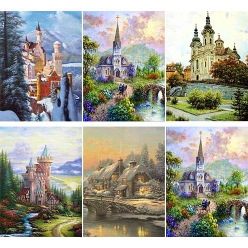 DIY 5D Diamond Painting Full Round & Square Resin Mosaic Diamond Embroidery Cross Stitch Kits Wall Art Decor Countryside Castle