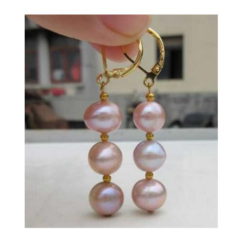 >>>>noble jewelry Gorgeous pair natural bizarre pink purple pearl earrings 14K/20 YELLOW GOLD