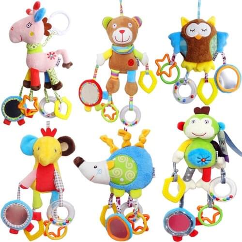 Infanty Bed Car Hanging soft Stuffed plush toys Cute Animal Monkey Owl Elephant Bear Rattles mobile with teether for baby
