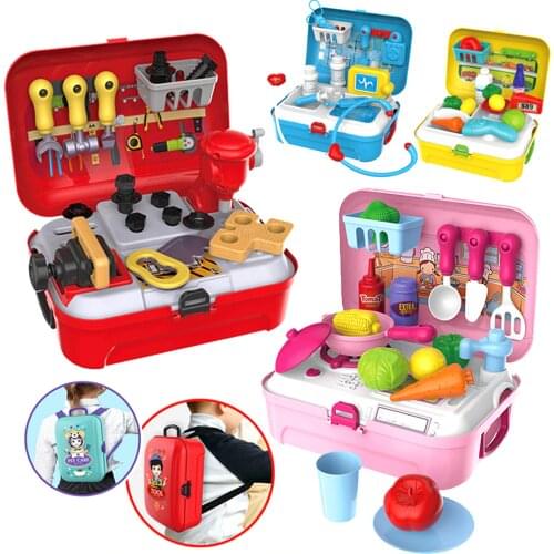 Children Pretend Play Role Play House Toys Portable Plastic Backpack Baby Cooking Kitchen Toys Doctor Set for Kids Gift