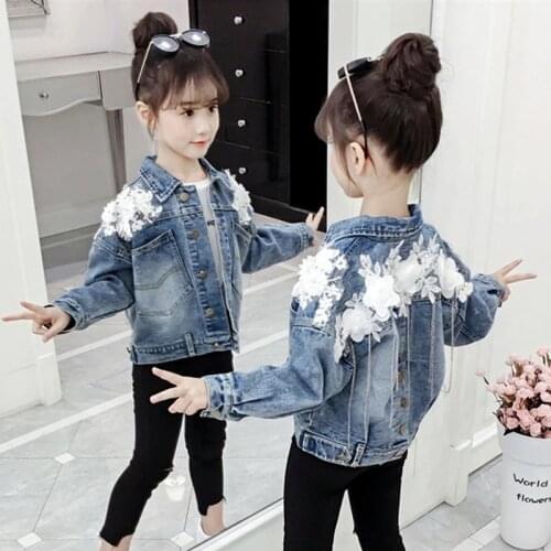 EACHIN Spring Autumn Girls Denim Jacket Coat Fashion Tassel Childrens Outwear Girls Kids Solid Jeans Coat Casual Clothing