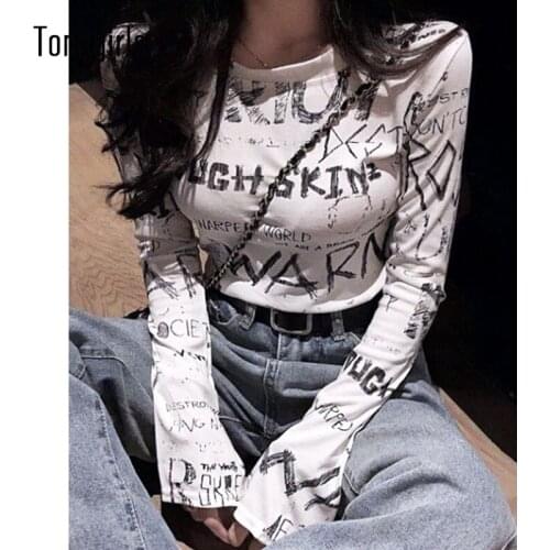 Tonngirls T-shirt Women Trumpet Sleeve Tshirt Y2k Vintage Tops Hip-hop Letter Print Top Casual Fashion T-shirt Spring And Autumn