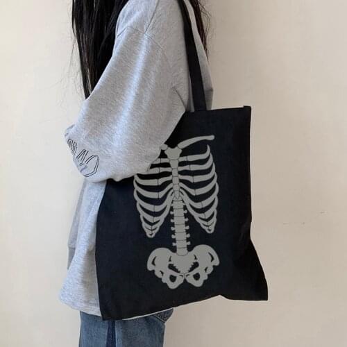 Gothic Y2K skull women bag ins Harajuku shopper bag casual punk large capacity Ulzzang canvas bags women streetwear shoulder bag