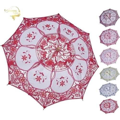 Cotton Little Girl Sun Umbrella Flower Girl Lace Umbrella Red Pink Green Kids Parasol Photography Umbrella Wedding Decoration