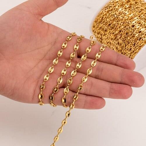 100% Stainless Steel Coffee Bean Chain Per Meter For Jewelry Making Gold/Silver Color Metal Pig Nose Chain By Meter Wholesale 1m