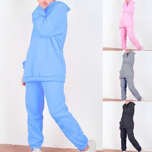 Simple Tracksuits Women Two Pieces Set Hooded Oversized Sweatshirt Pants Solid Color Hoodie Suits Autumn Winter Casual Outfits