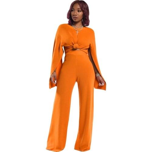 Adogirl Fall New Solid Color Women Set O Neck Split Sleeve Tops Wide Leg Pants Suits Two Pieces Set Casual Loose Tracksuits