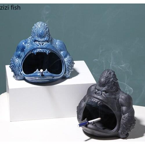 Creative Mighty Orangutan Ashtray Cartoon Animal Ashtray Storage Desktop Ornaments Household Large-capacity Ceramic Ashtray Gift