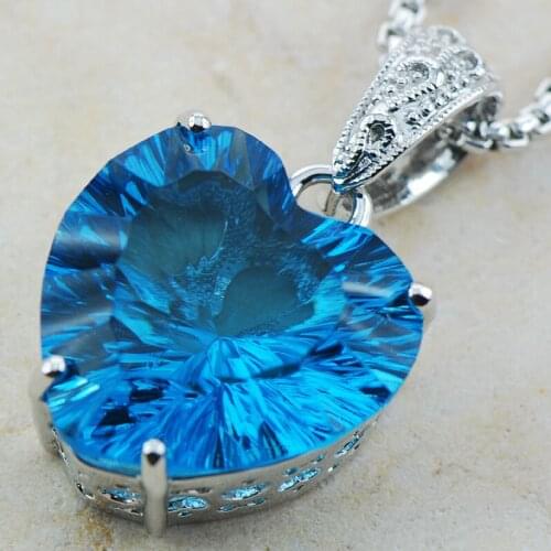 Huge Concave Cut Blue Crystal Zircon925 Sterling Silver Pendant TE573