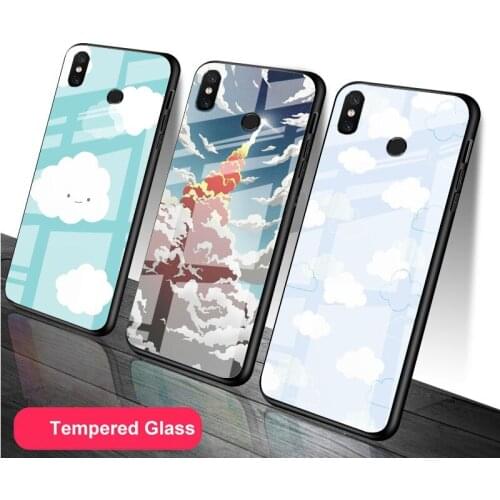 Lovely white cloud DIY Tempered Glass Phone Case for Redmi 7A 8 9 NOTE 9 8 7 6 Pro Luxury printed cover shell