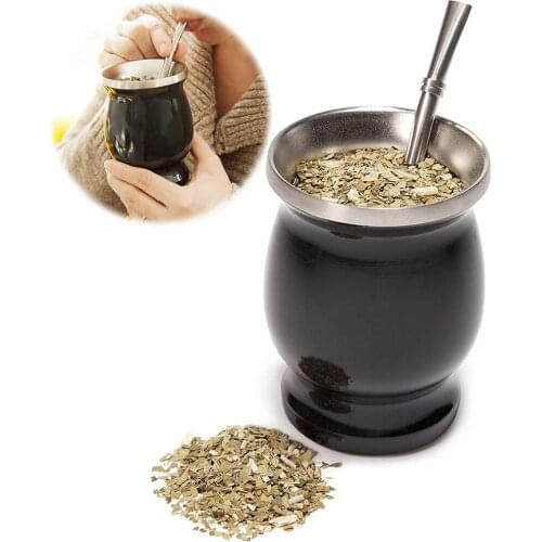 Mate Gourd Set Kitchen Supplies Double-Wall Stainless Steel Mate Tea Cup Bombilla Set Includes Yerba Mate Gourd Cup Straw spoon