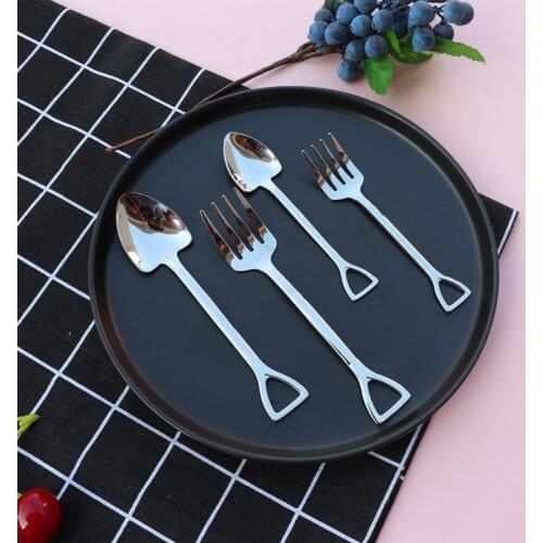 Stainless Steel Creative Shovel Shape Spoon Fruit Salad Fork Tableware Dinner Forks Ice Cream Dessert Tea Spoons Picnic Camping