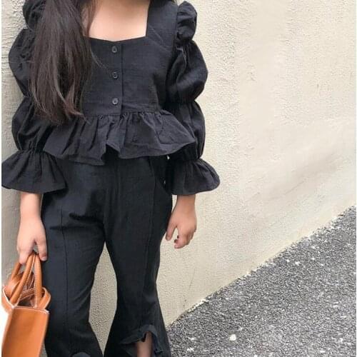 2021 New Stlye Girls Shirt Cotton Autumn Puff Sleeve Fashion Girls Blouse 2-8 year MY742