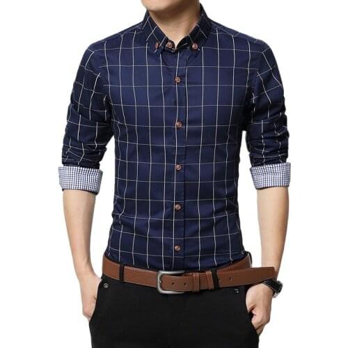 New Autumn Fashion Brand Men Clothes Slim Fit Men Long Sleeve Shirt Men Plaid Cotton Casual Men Shirt Social Plus Size M-5XL