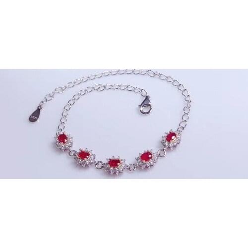 Womens new style 925 silver bracelet natural ruby bracelet luxurious and elegant design two-color electroplating process