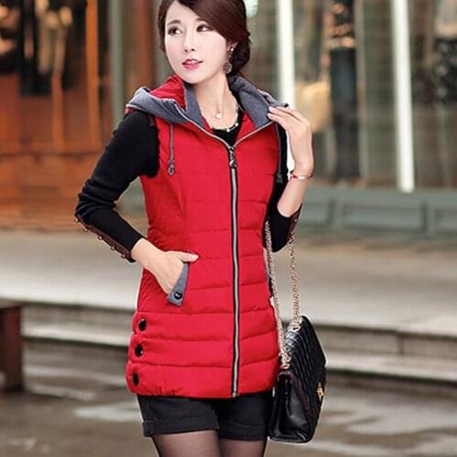 Autumn Winter Vest Women Waistcoat Female Sleeveless Jacket Hooded Warm Long Vest colete feminino Plus Size 5XL