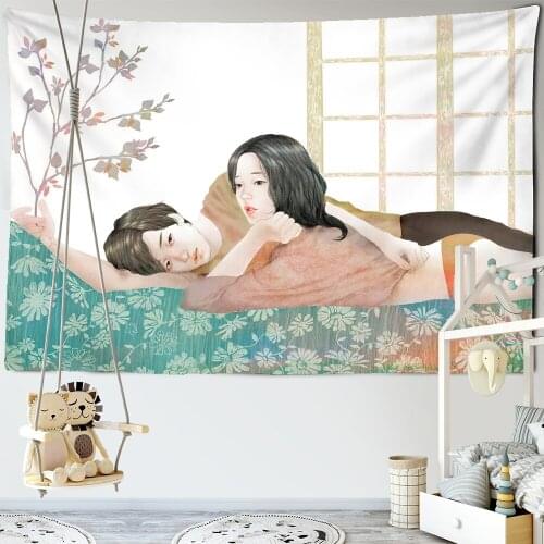 Personalized Girls Tapestry Wall Hanging Kawaii Hippie Cartoon Art Bedroom Dormitory Curtain Home Decor