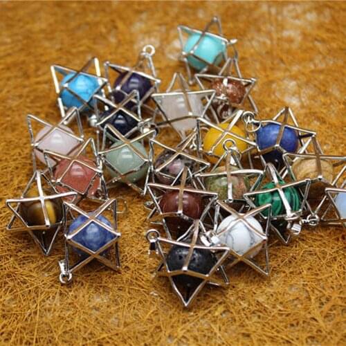 Merkaba 34*34mm Women Jewelry Pendant Natural Stone Clear Crystal Quartz Mercaba Star Energy Healing Necklaces Pendnats Fashion