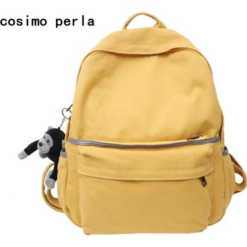 Casual Unisex College Canvas Backpacks Female Harajuku Solid Color Bagpack Male Multi-functional Lightweight School Bag Mochilas