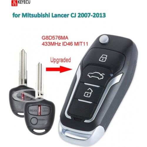 Keyecu Intelligent DIY Upgraded Flip Remote Car Key Fob 433MHz ID46 for Mitsubishi Lancer CJ 2007-2013 FCC ID: OUCG8D-576M-A
