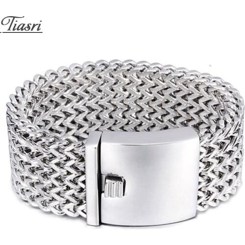 Tiasri Fashion Charming Jewelry Cool 316L Stainless Steel 30mm Wide Man Bracelet 9" Punk Hip-Hop Style Accessories Gift
