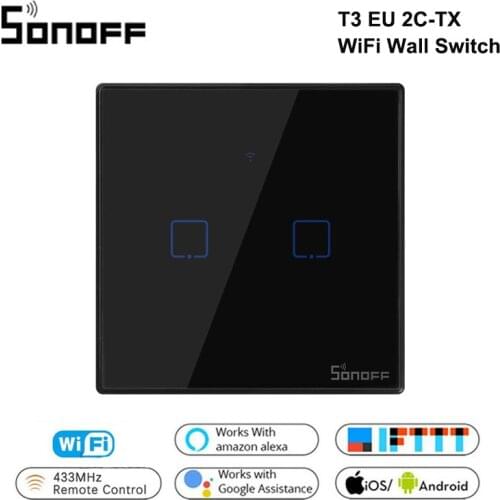 Sonoff T3 EU 2C TX Smart Wifi Wall Touch Switch With Border 433 RF/Voice/APP/Touch Control Smart Home Work With Google Alexa
