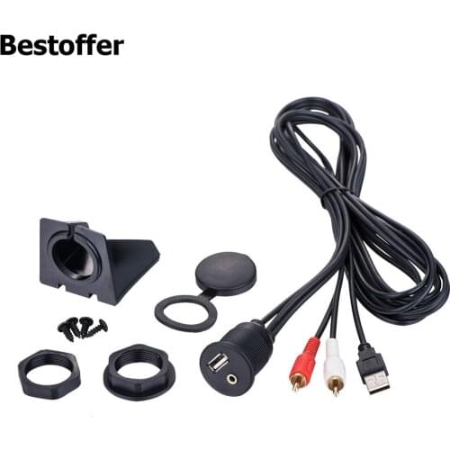 Waterproof USB 2.0 3.5mm Aux Extension USB Mount Cable Dash Cable for Car Boat Motorcycle 1m/2m Length