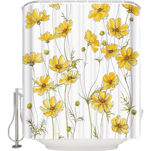 Yellow Cosmos Flowers Simple Shower Curtain Eco-Friendly Stocked BathroomCurtain Home Decoration Douchegordijn Rideau De Douche