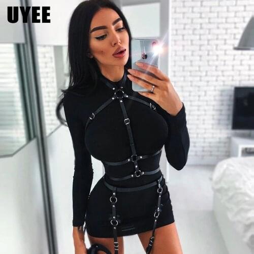 UYEE Women Sexy Lingerie Bondage Harness Full Body PU Leather Garter Underwear Belt Waist Leg Suspenders Goth Exotic Sword Belts