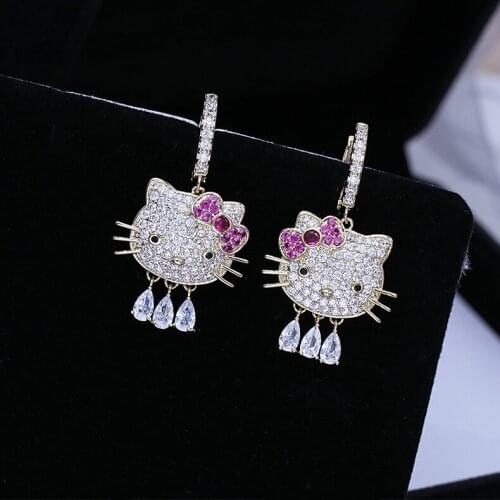 SWOUR New Fashion Jewelry Zirconia Lovely Bowknot Cat Kitty Design Small Circle Round Huggie Earrings Femme Top Quality S713