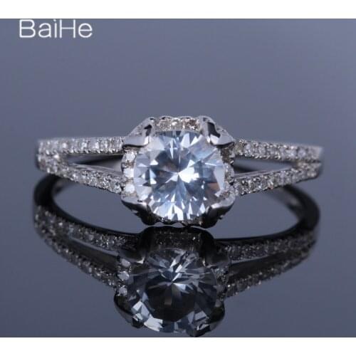 BAIHE Solid 14K White Gold 0.9CT White Flawless White Topaz Trendy Wedding Gift Women кольца Fine Jewelry White Topaz Ring