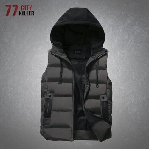Winter Mens Sleeveless Hooded Vest Thicken Warm Waterproof Parkas Jackets Male Casual Zipper Loose Cardigan Waistcoat Vest Mens