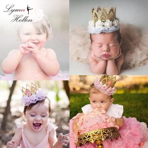 1Pcs Baby Girl Birthday Party Crown Lace Flower Headband Infant kids Headdress Little Prince Princess Hair Accessories Play Mats