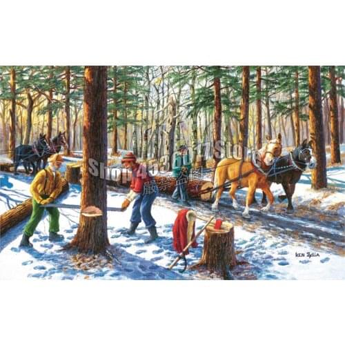 100% Full DIY 5D Diamond Painting Lumberjacks Winter Horses Cross Stitch Diamond Embroidery Decoration Mosaic Home Decor Gifts