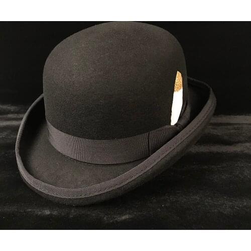100% Wool Womens Mens Black Bowler Hat Gentleman Crushable Derby Hat Dad Billycock Groom Hats Size S M X XL