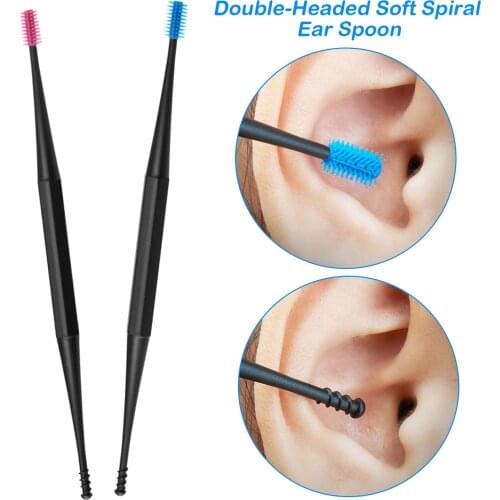 2pcs Ear Pick Reusable Soft Silicone Spiral Rotating Ear Cleaning Stick Ear Wax Remover Cleaner Tools Spiral Design Random Color