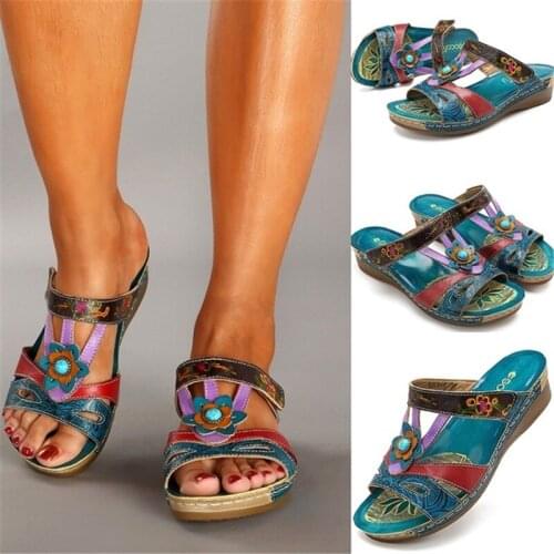 2020 New Bohemia Sandals Heeled Slippers Ethnic Flower Sandals Ladies Summer Shoes Sandals & Flip Flops flat heels