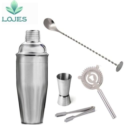 5Pcs/Set Stainless Steel Cocktail Shaker Ice Tong Mixer Drink Bartender Browser Kit Bars Set Tools Professional Bartender Tool