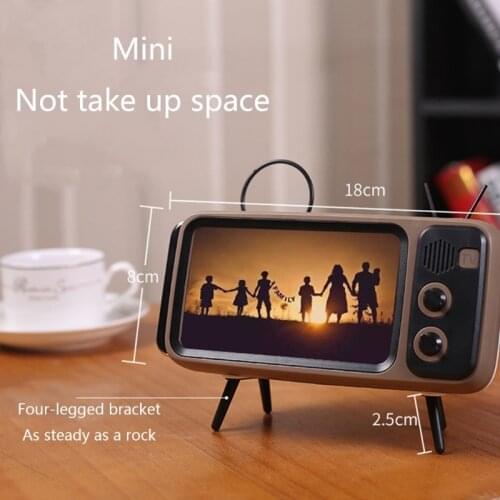 Retro TV Bluetooth Speaker Vintage Wireless Radio 3D Stereo Sound Portable Cell Phone Holder Bracket Home Art Decors T84C