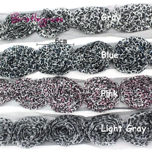 BRISTLEGRASS 1 Yard 2.36" 6cm Silver Glitter Leopard Print Chiffon Flower Tulle Mesh Lace Trim Kid Headband Dress Costume Sewing