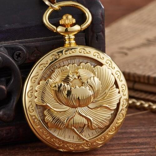 Elegant Mechanical Pocket Watch Hollow Flower Engrave Flip Case Fob Chain Clock Hand-Winding Vintage Watches for Men Women Gifts