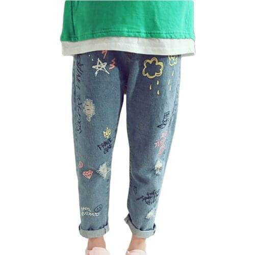 Children Clothing Jeans 2021 New Spring And Autumn New Girls' Feet Pants Printing Summer Boys' Pants Casual Childrens Trousers
