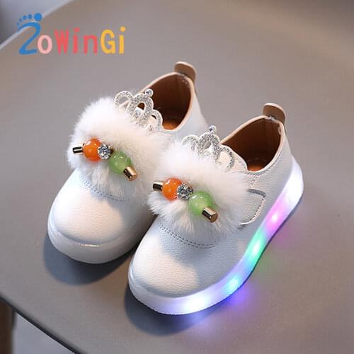 Size 21-30 Children Glowing Shoes Girl Baby Casual Shoes Princess Pearl Shoes Glwoing Sneakers with Light Shoes for Girls