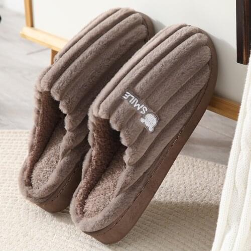 Home Slippers for Men Winter Furry Short Plush Man Slippers Non Slip Bedroom Slippers Couple Soft Indoor Shoes Male